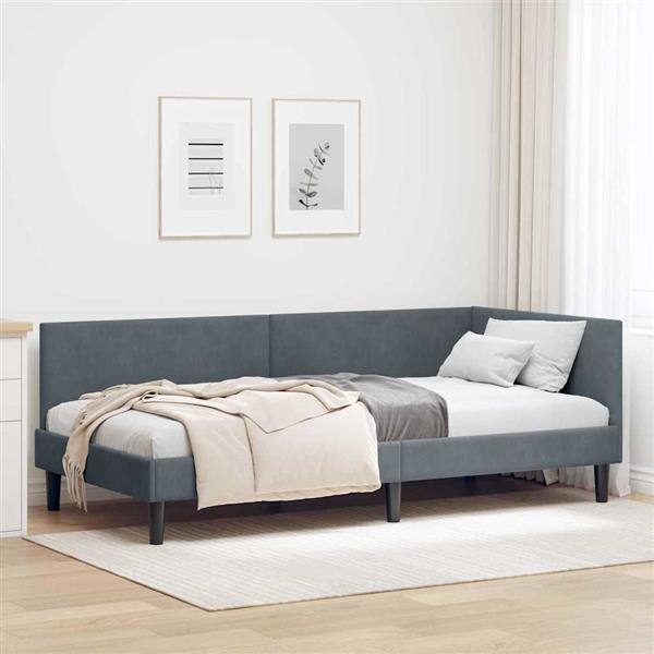 Grote foto vidaxl hoekbedframe donkergrijs 90 x 190 cm fluweel en engineered hout antiek en kunst stoelen en banken
