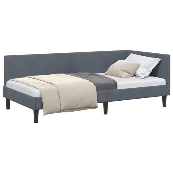 Grote foto vidaxl hoekbedframe donkergrijs 90 x 190 cm fluweel en engineered hout antiek en kunst stoelen en banken