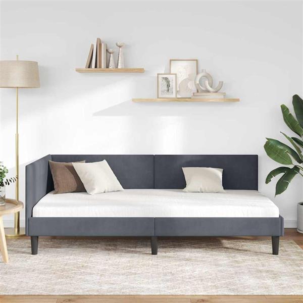 Grote foto vidaxl hoekbedframe donkergrijs 90 x 190 cm fluweel en engineered hout antiek en kunst stoelen en banken