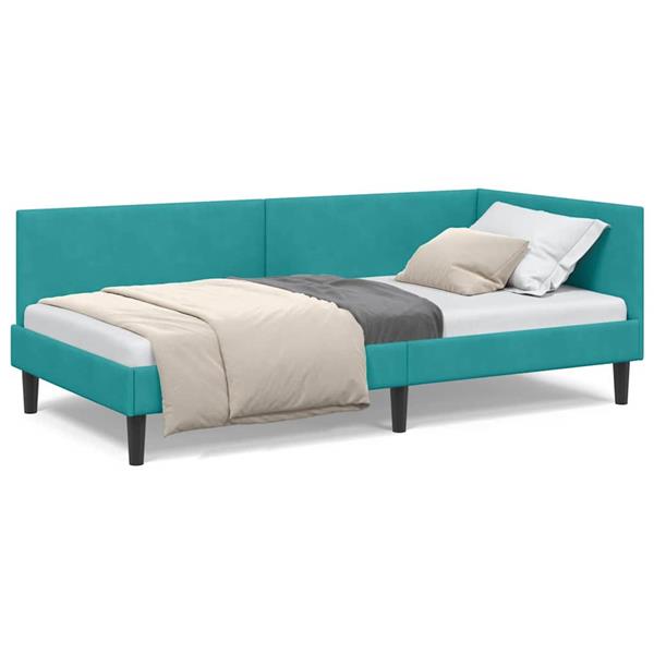 Grote foto vidaxl hoekbedframe turquoise 80 x 200 cm fluweel en engineered hout antiek en kunst stoelen en banken