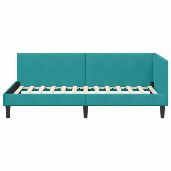 Grote foto vidaxl hoekbedframe turquoise 80 x 200 cm fluweel en engineered hout antiek en kunst stoelen en banken