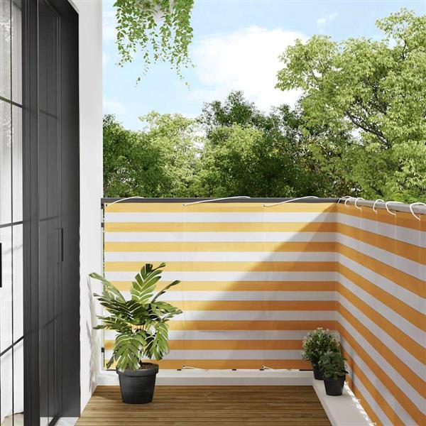 Grote foto vidaxl balkonscherm geel en wit gestreept 120x1000 cm tuin en terras overige tuin en terras