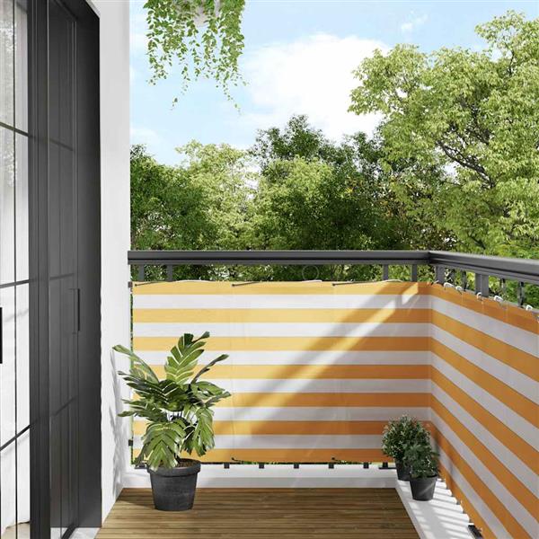 Grote foto vidaxl balkonscherm geel en wit gestreept 90x700 cm tuin en terras overige tuin en terras