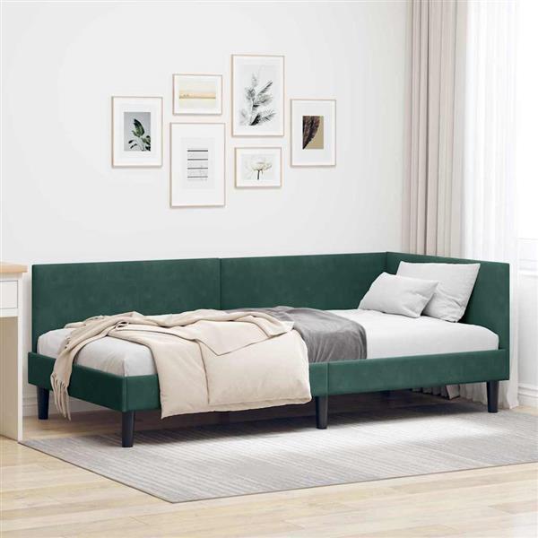 Grote foto vidaxl hoekbedframe donkergroen 80 x 200 cm fluweel en engineered hout antiek en kunst stoelen en banken