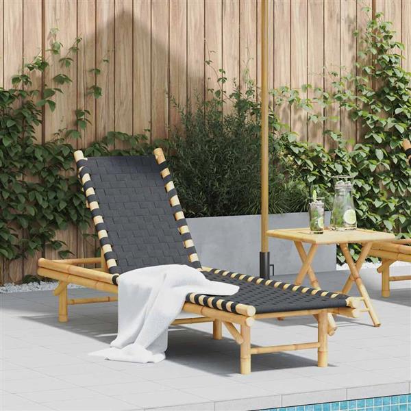 Grote foto vidaxl ligstoel met zwart geweven band 55x200x30 cm bamboe tuin en terras tuinmeubelen