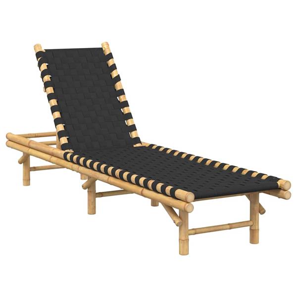 Grote foto vidaxl ligstoel met zwart geweven band 55x200x30 cm bamboe tuin en terras tuinmeubelen