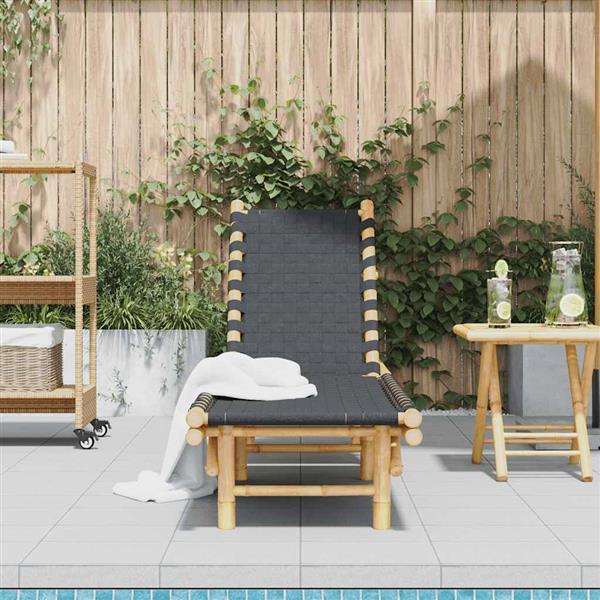 Grote foto vidaxl ligstoel met zwart geweven band 55x200x30 cm bamboe tuin en terras tuinmeubelen