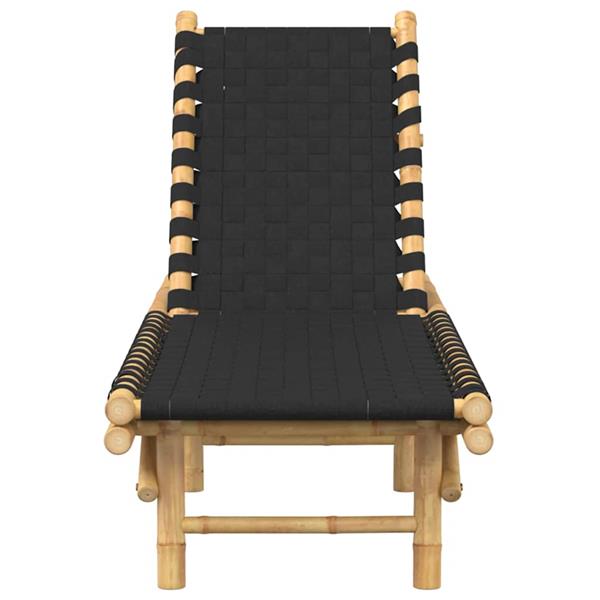 Grote foto vidaxl ligstoel met zwart geweven band 55x200x30 cm bamboe tuin en terras tuinmeubelen