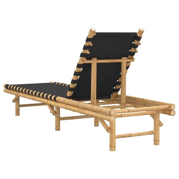 Grote foto vidaxl ligstoel met zwart geweven band 55x200x30 cm bamboe tuin en terras tuinmeubelen