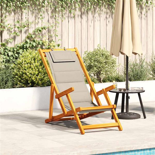 Grote foto vidaxl opvouwbare stoel met armleuningen taupe acaciahout textileen tuin en terras tuinmeubelen