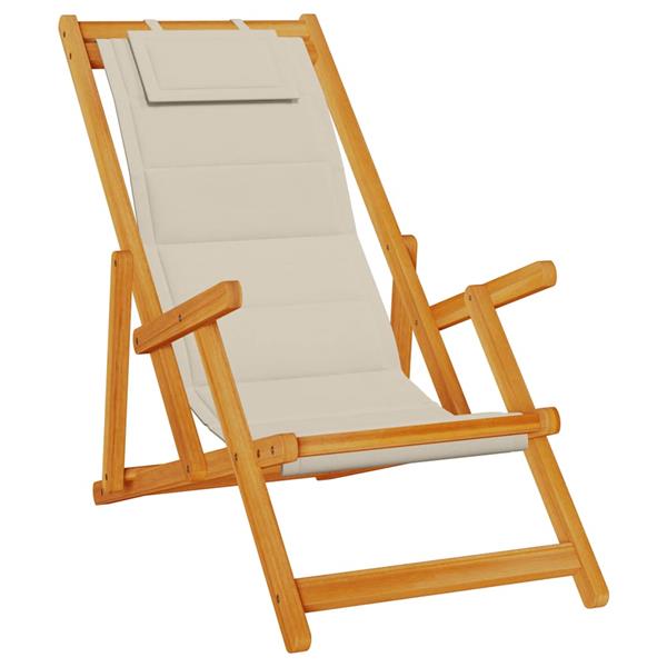 Grote foto vidaxl opvouwbare stoel met armleuningen taupe acaciahout textileen tuin en terras tuinmeubelen