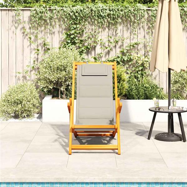 Grote foto vidaxl opvouwbare stoel met armleuningen taupe acaciahout textileen tuin en terras tuinmeubelen