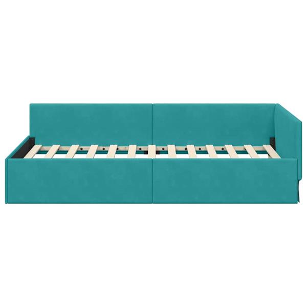 Grote foto vidaxl hoekbedframe turquoise 100 x 200 cm fluweel en engineered hout antiek en kunst stoelen en banken