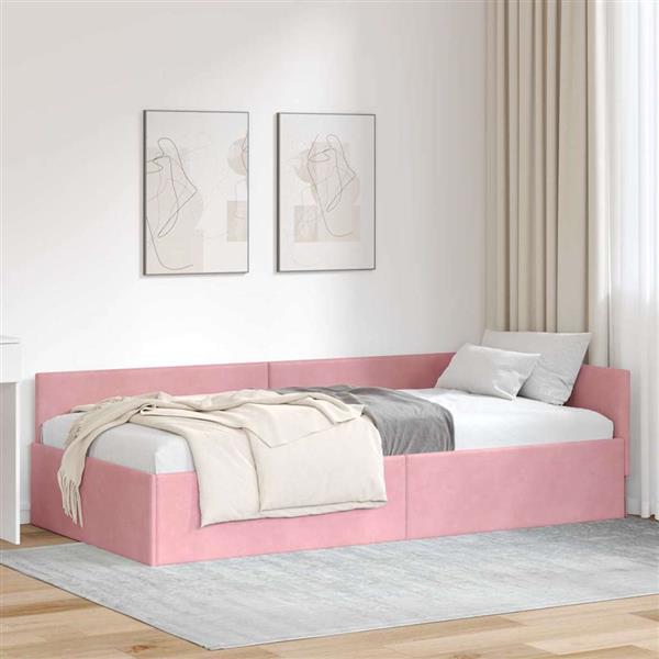 Grote foto vidaxl hoekbedframe roze 100 x 200 cm fluweel en engineered hout antiek en kunst stoelen en banken