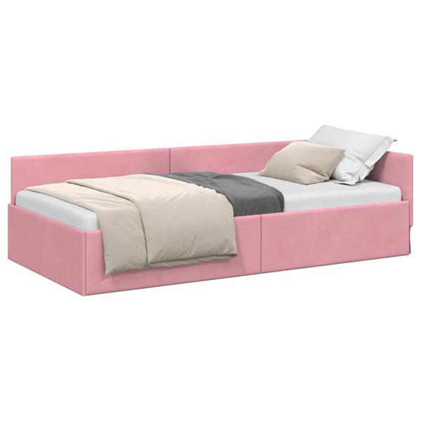 Grote foto vidaxl hoekbedframe roze 100 x 200 cm fluweel en engineered hout antiek en kunst stoelen en banken