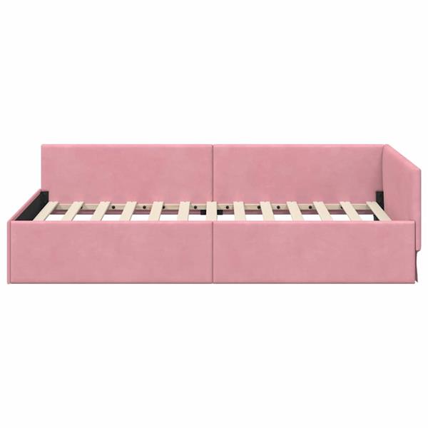 Grote foto vidaxl hoekbedframe roze 100 x 200 cm fluweel en engineered hout antiek en kunst stoelen en banken