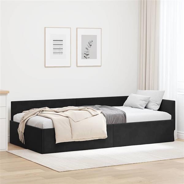 Grote foto vidaxl hoekbedframe zwart 90 x 200 cm fluweel en engineered hout antiek en kunst stoelen en banken