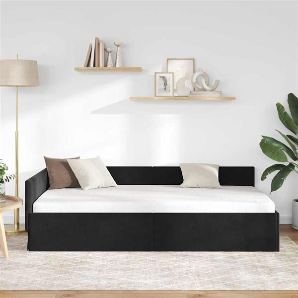Grote foto vidaxl hoekbedframe zwart 90 x 200 cm fluweel en engineered hout antiek en kunst stoelen en banken