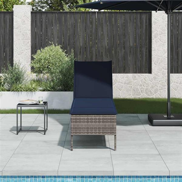 Grote foto vidaxl ligstoel met kussen grijs 55x200x44cm polyrotan tuin en terras tuinmeubelen