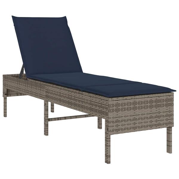 Grote foto vidaxl ligstoel met kussen grijs 55x200x44cm polyrotan tuin en terras tuinmeubelen
