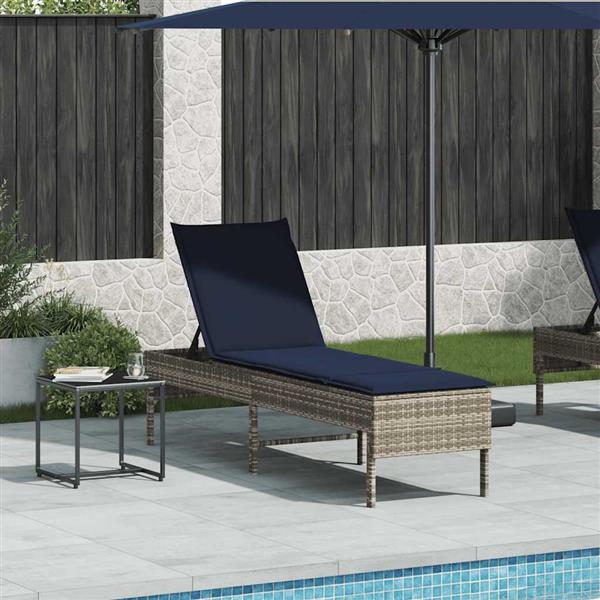 Grote foto vidaxl ligstoel met kussen grijs 55x200x44cm polyrotan tuin en terras tuinmeubelen