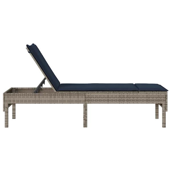 Grote foto vidaxl ligstoel met kussen grijs 55x200x44cm polyrotan tuin en terras tuinmeubelen