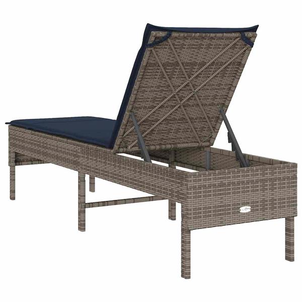 Grote foto vidaxl ligstoel met kussen grijs 55x200x44cm polyrotan tuin en terras tuinmeubelen