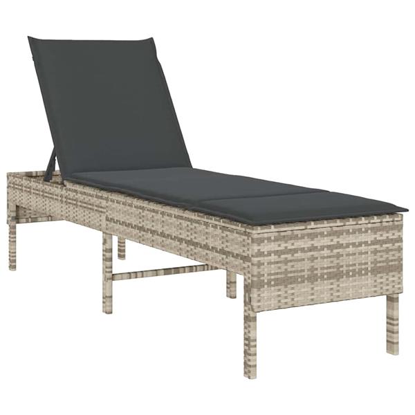 Grote foto vidaxl ligstoel met kussen lichtgrijs 55x200x44cm polyrotan tuin en terras tuinmeubelen