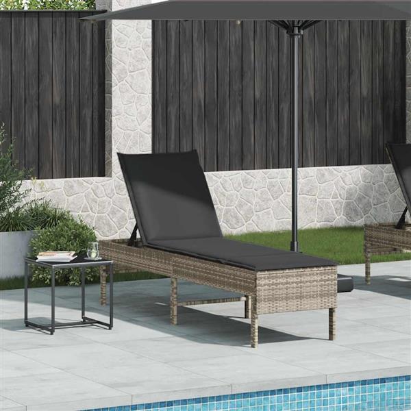 Grote foto vidaxl ligstoel met kussen lichtgrijs 55x200x44cm polyrotan tuin en terras tuinmeubelen