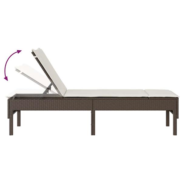 Grote foto vidaxl ligstoel met kussen bruin 55x200x44cm polyrotan tuin en terras tuinmeubelen