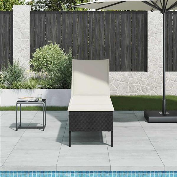 Grote foto vidaxl ligstoel met kussen zwart 55x200x44cm polyrotan tuin en terras tuinmeubelen