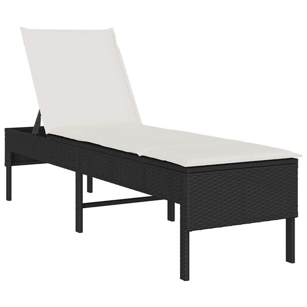 Grote foto vidaxl ligstoel met kussen zwart 55x200x44cm polyrotan tuin en terras tuinmeubelen