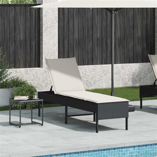 Grote foto vidaxl ligstoel met kussen zwart 55x200x44cm polyrotan tuin en terras tuinmeubelen