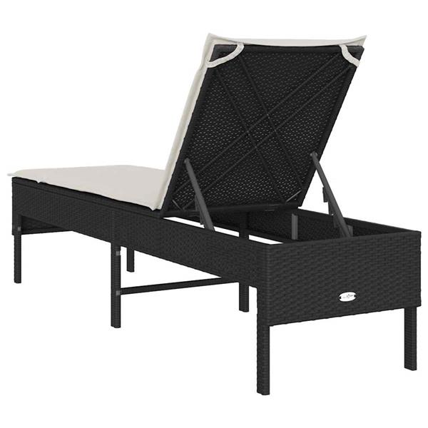 Grote foto vidaxl ligstoel met kussen zwart 55x200x44cm polyrotan tuin en terras tuinmeubelen