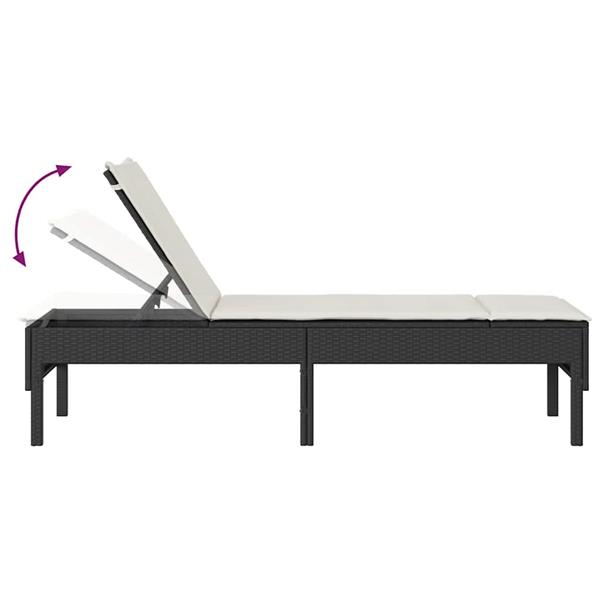 Grote foto vidaxl ligstoel met kussen zwart 55x200x44cm polyrotan tuin en terras tuinmeubelen