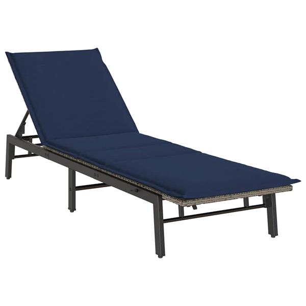 Grote foto vidaxl ligstoel met kussen grijs polyrotan tuin en terras tuinmeubelen