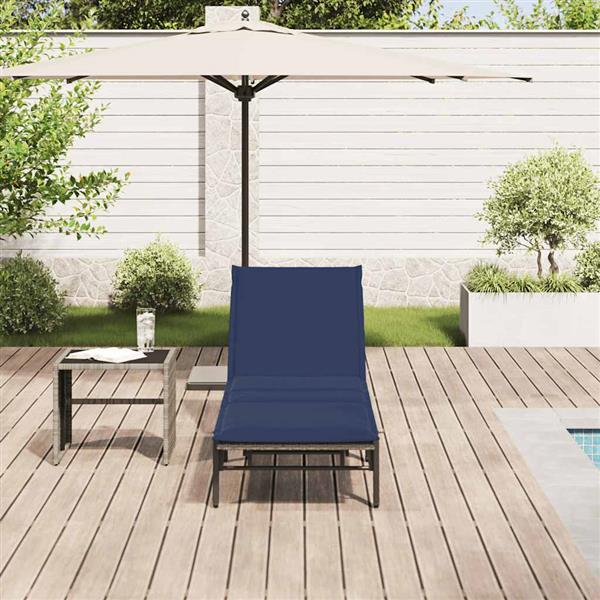 Grote foto vidaxl ligstoel met kussen grijs polyrotan tuin en terras tuinmeubelen