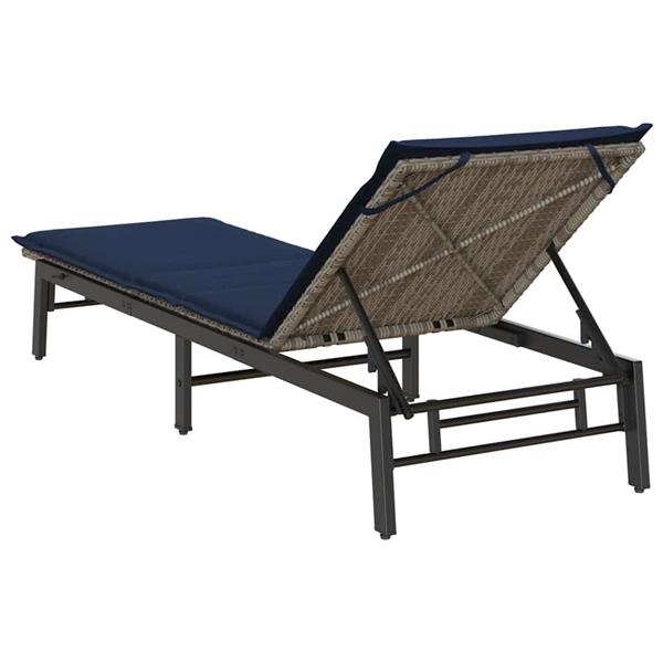 Grote foto vidaxl ligstoel met kussen grijs polyrotan tuin en terras tuinmeubelen