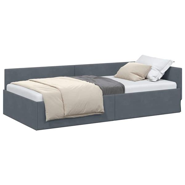 Grote foto vidaxl hoekbedframe donkergrijs 90 x 190 cm fluweel en engineered hout antiek en kunst stoelen en banken
