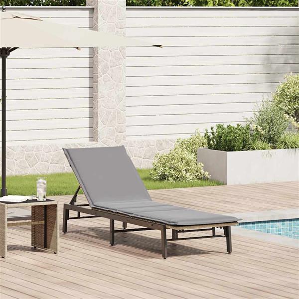 Grote foto vidaxl ligstoel met kussen beige polyrotan tuin en terras tuinmeubelen