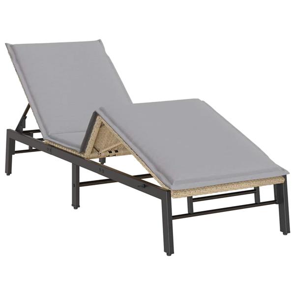 Grote foto vidaxl ligstoel met kussen beige polyrotan tuin en terras tuinmeubelen