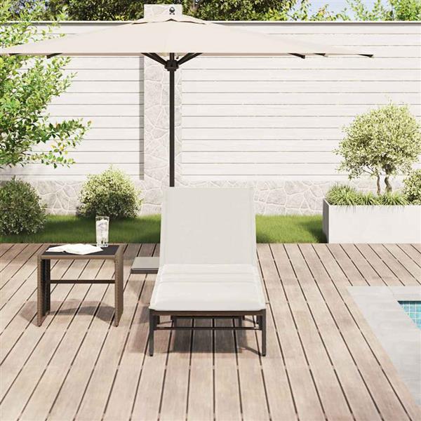 Grote foto vidaxl ligstoel met kussen bruin polyrotan tuin en terras tuinmeubelen