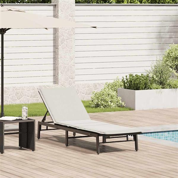 Grote foto vidaxl ligstoel met kussen zwart polyrotan tuin en terras tuinmeubelen