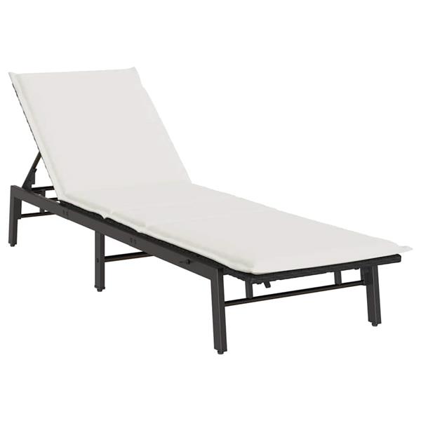 Grote foto vidaxl ligstoel met kussen zwart polyrotan tuin en terras tuinmeubelen