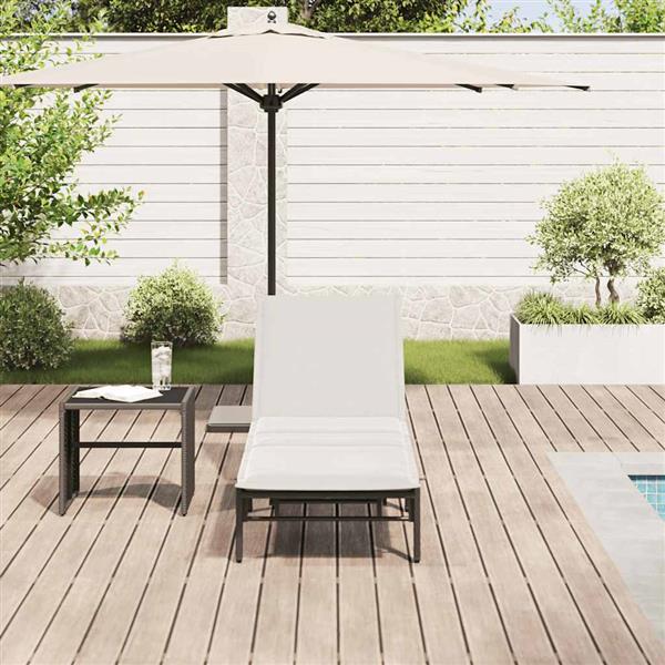 Grote foto vidaxl ligstoel met kussen zwart polyrotan tuin en terras tuinmeubelen