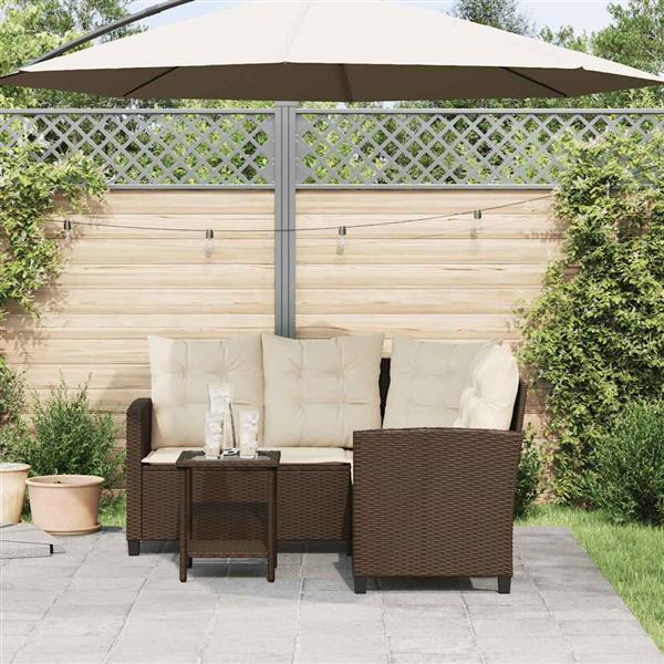Grote foto vidaxl tuinbank met tafel en kussens l vormig bruin polyrotan tuin en terras tuinmeubelen