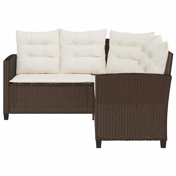 Grote foto vidaxl tuinbank met tafel en kussens l vormig bruin polyrotan tuin en terras tuinmeubelen