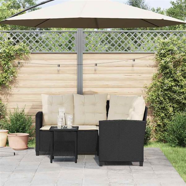 Grote foto vidaxl tuinbank met tafel en kussens l vormig zwart polyrotan tuin en terras tuinmeubelen