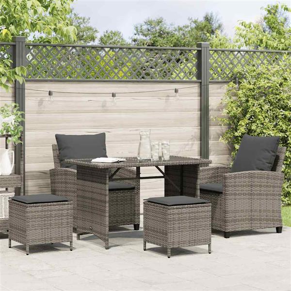 Grote foto vidaxl 4 delige tuinbankset met kussens grijs polyrotan tuin en terras tuinmeubelen