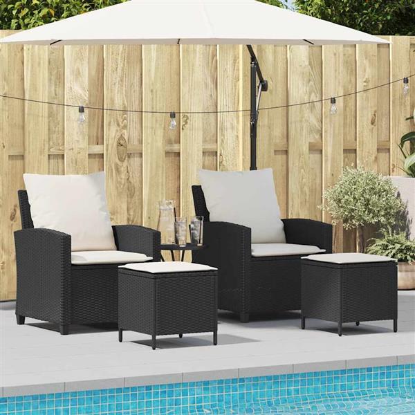 Grote foto vidaxl 4 delige tuinbankset met kussens zwart polyrotan tuin en terras tuinmeubelen
